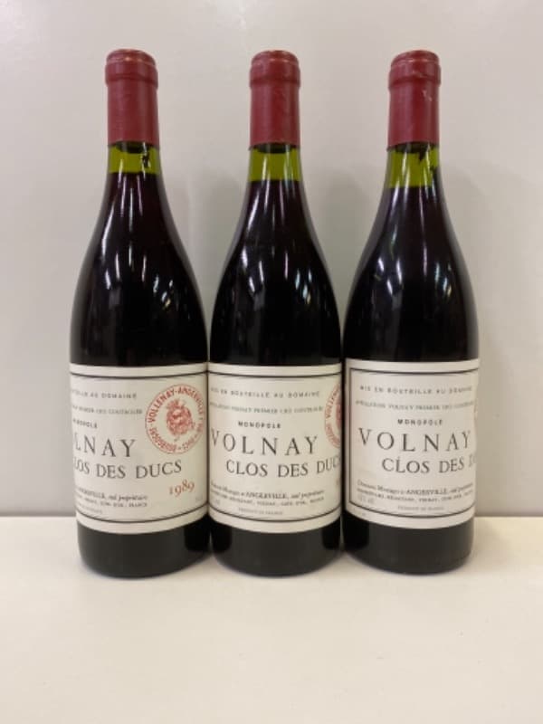 3 x Volnay, Clos des ducs, Domaine d'Angerville, 1989