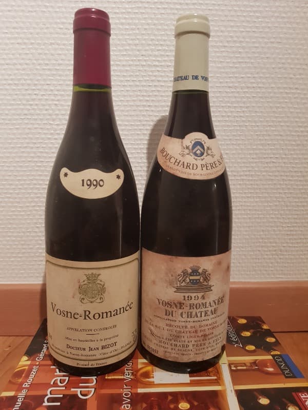 Vosne-Romanée, 1 x château de Vosne Romanée comte Liger Belair 1994 (mise Bouchard) 1 x Domaine Jean Bizot 1990