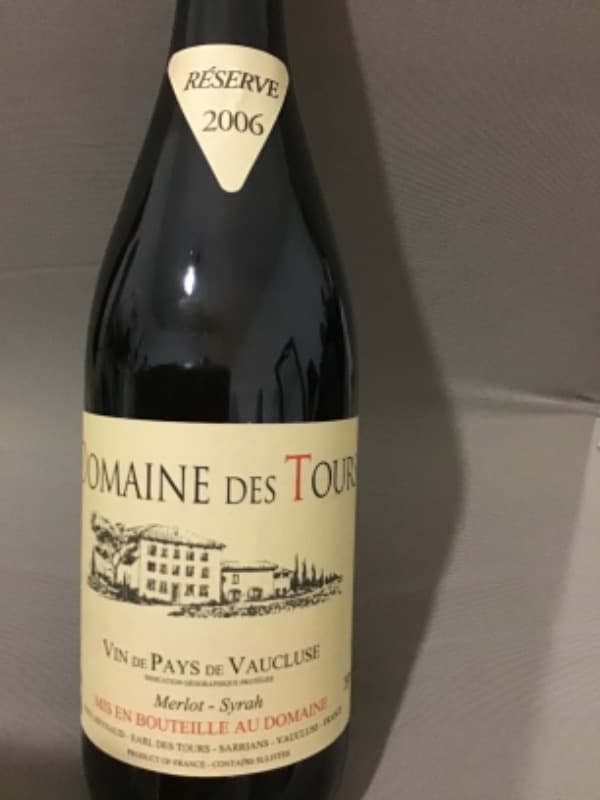 Merlot-Syrah, Domaine des Tours, Vin de Pays du Vaucluse, 2006