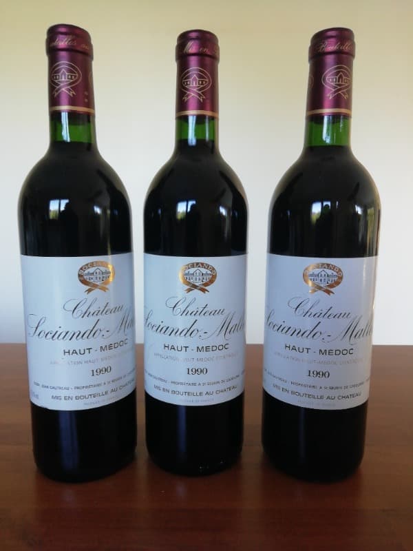 3 x SOCIANDO MALLET, Haut-Médoc, 1990