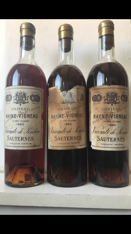 3 x château Rayne-Vigneau, Sauternes, 1950