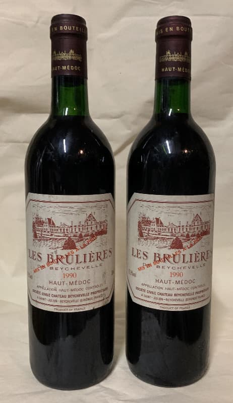 2 x Les Brulières, De Beychevelle, Haut-Médoc, 1990
