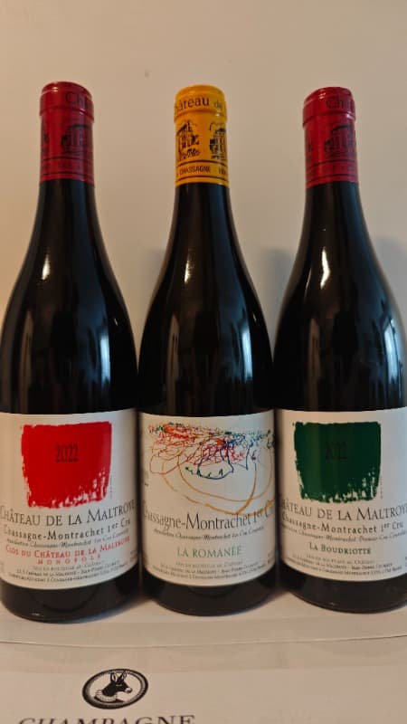 3 x Chassagne-Montrachet, 1er Cru la Romanée / la Boudriotte / Clos du château, château de la Maltroye, 2022