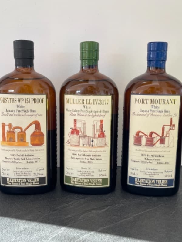 3 x Habitation Velier, Rhum Port Mourant / Muller LL IV/3177 / Forsyths WP151 Proof
