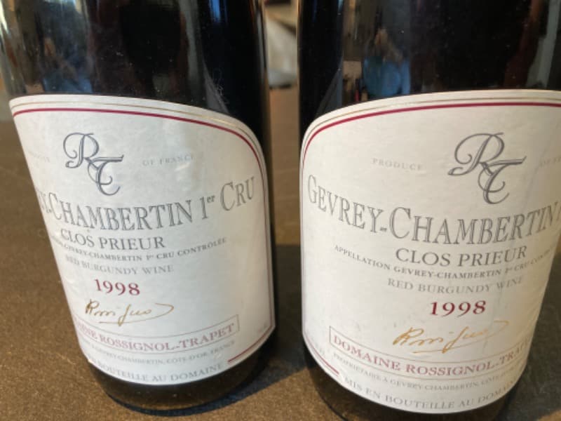 2 x Gevrey-Chambertin, 1er cru clos Prieur, Domaine Rossignol-Trapet, 1998
