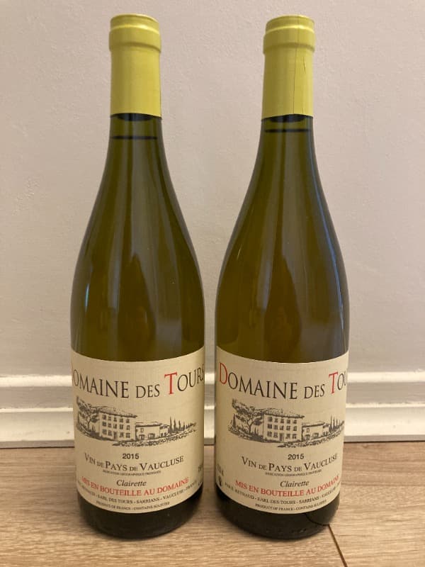 2 x Vin de Pays du Vaucluse, Clairette, Domaine des Tours, 2015